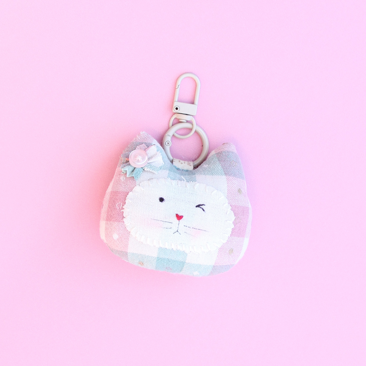 Little Cat in Bloom — Handmade Fabric Keychain