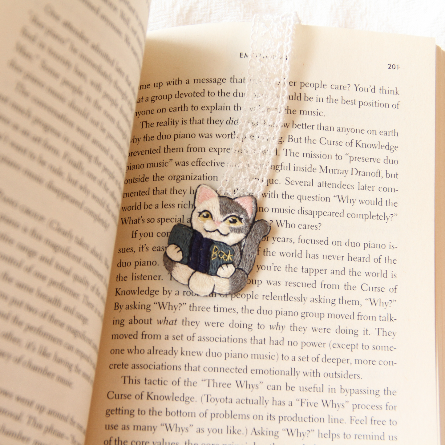 Little Scholar Hand-Embroidered Cat Bookmark
