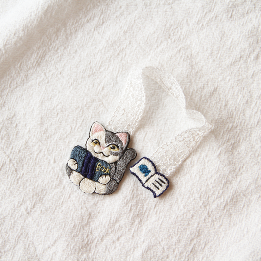 Little Scholar Hand-Embroidered Cat Bookmark