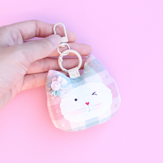 Little Cat in Bloom — Handmade Fabric Keychain