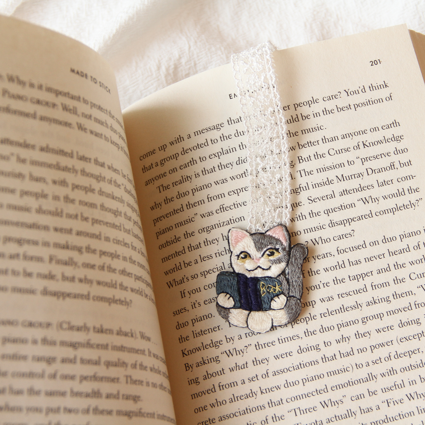 Little Scholar Hand-Embroidered Cat Bookmark